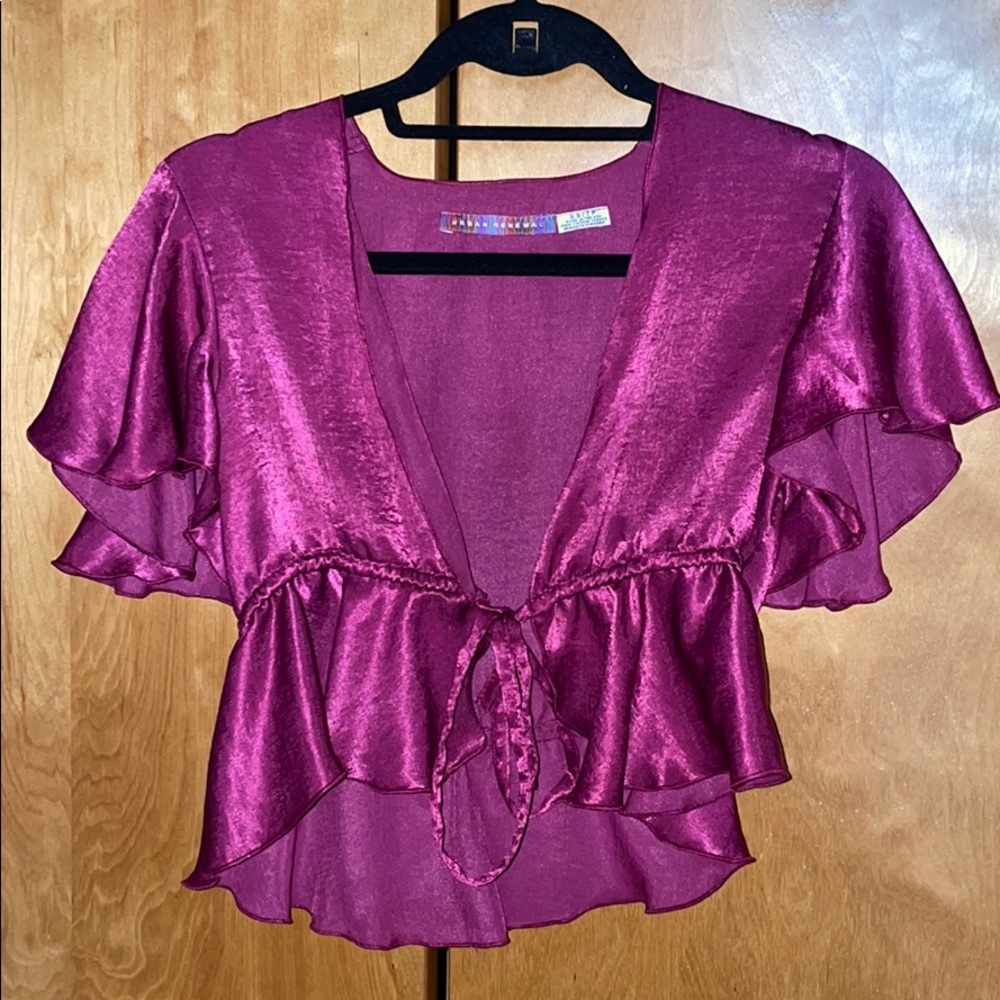 Open front tie silk blouse